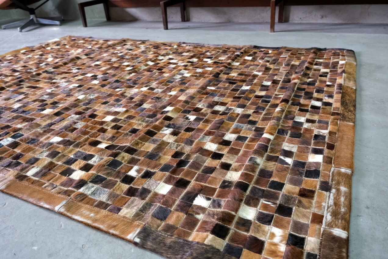 Tapis en cuir de vache vintage en patchwork, années 1970