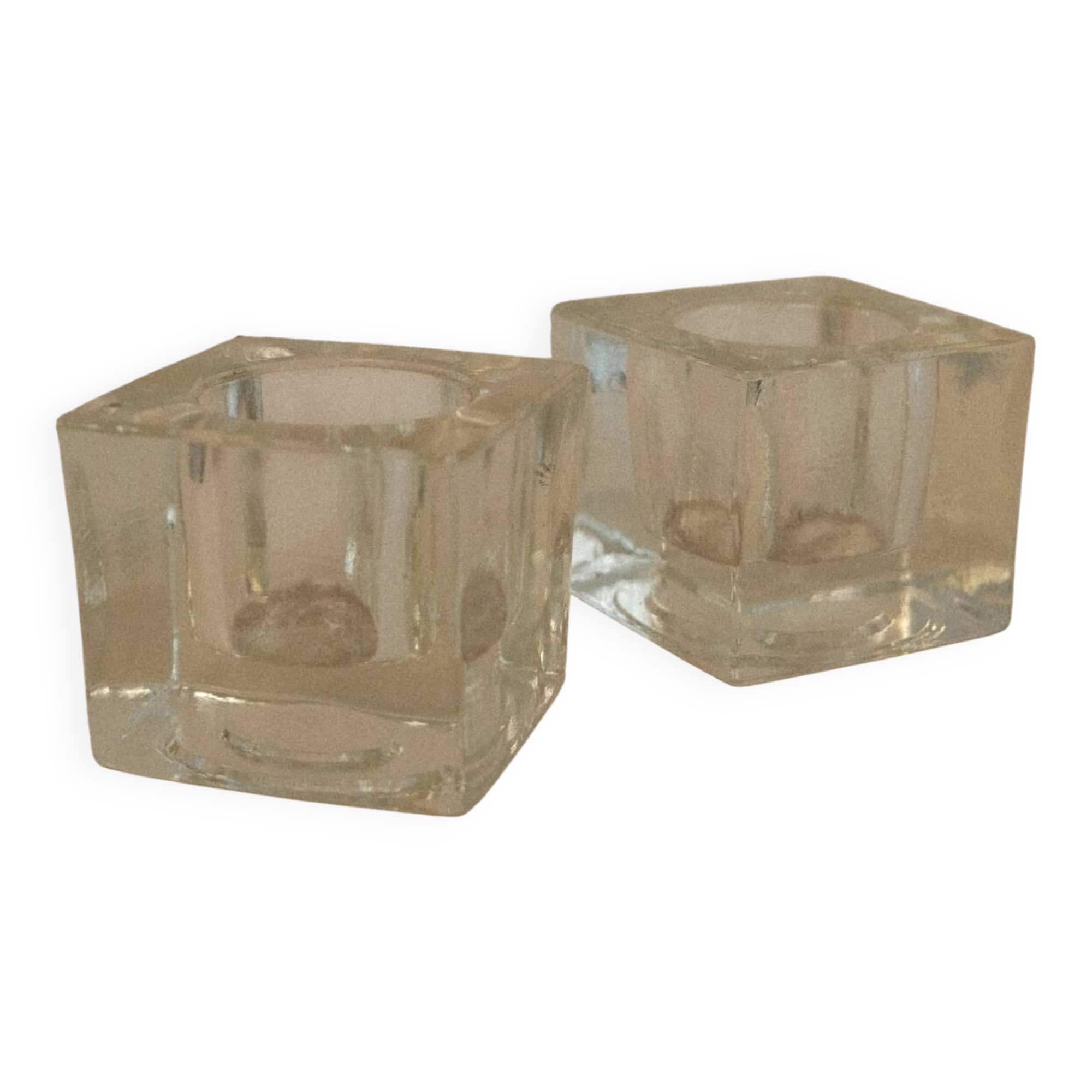 Square glass candlestick pair