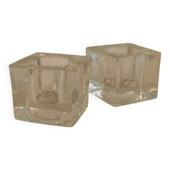 Square glass candlestick pair