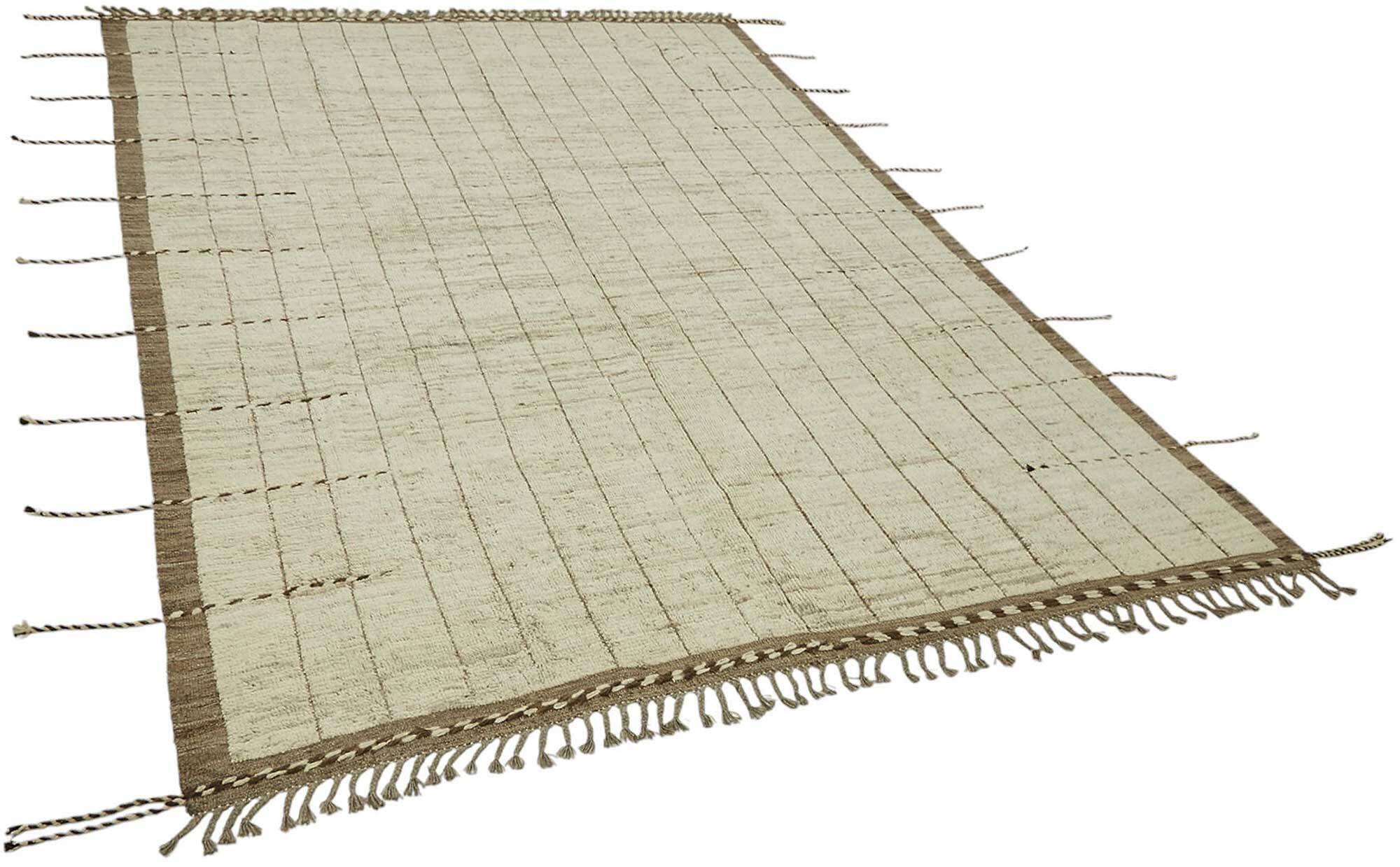 Tapis tribal tissé à la main en laine beige unique en son genre, 220 cm x 306 cm