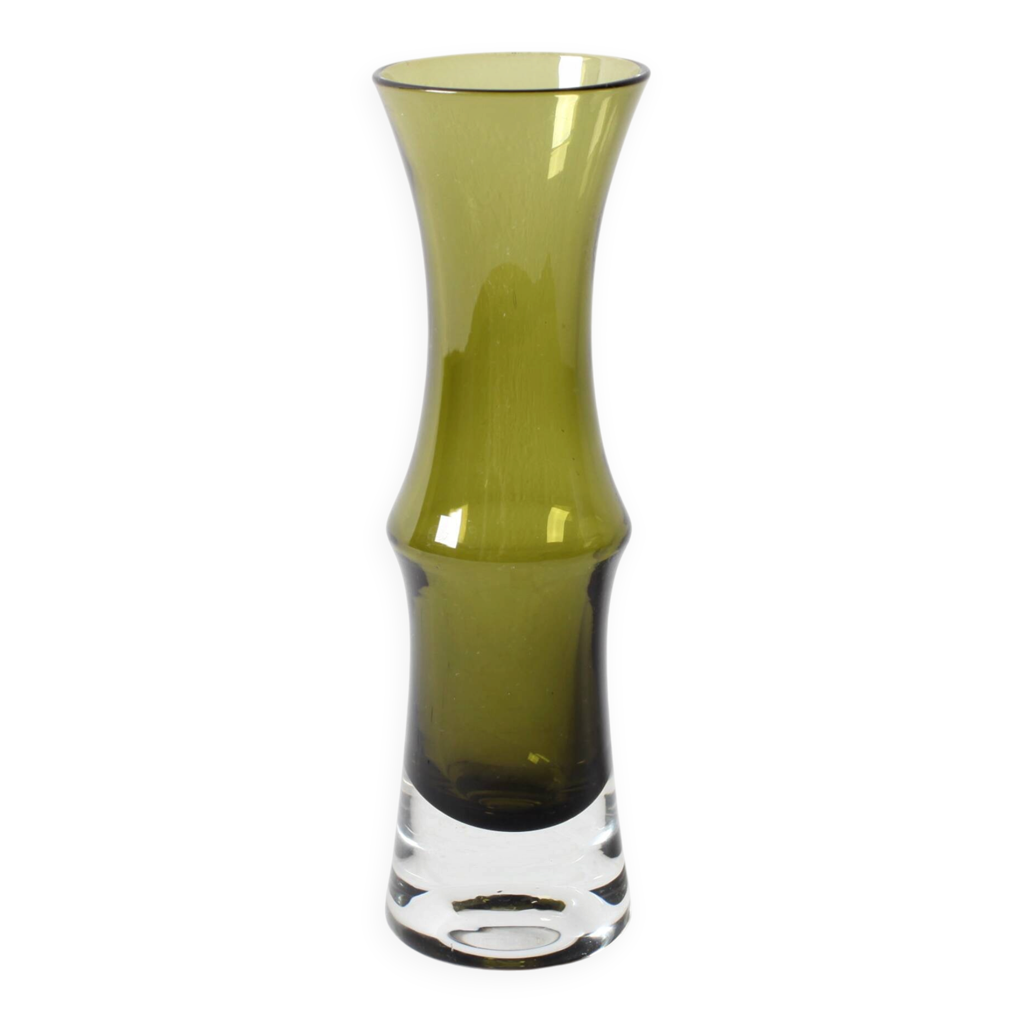 Small Olive Green Glass Vase - Tamara Aladin Riihimäen Lasi Finland 1960s