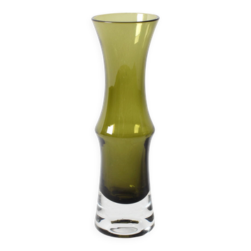 Petit vase en verre vert olive - Tamara Aladin Riihimäen Lasi Finlande années 1960