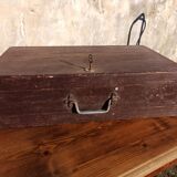 Antique wooden suitcase with lock and key