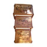 Malagasy marquetry trundle tables