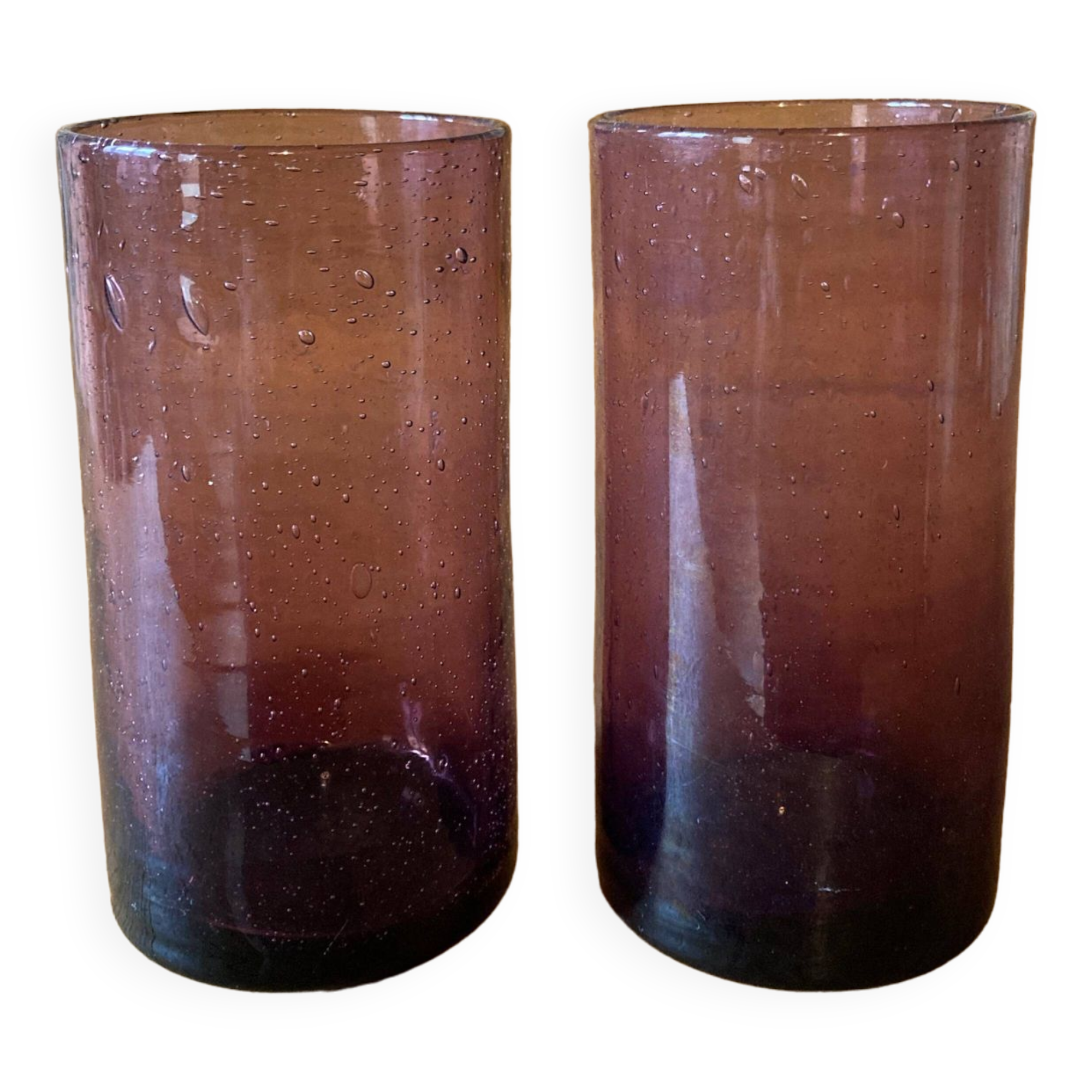 Water glasses, purple bubbled glass, Biot region
