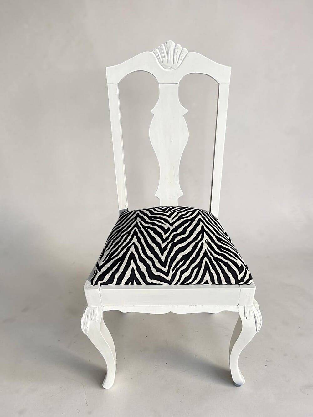 Antique Baroque chair redesigned in Zebra fabric