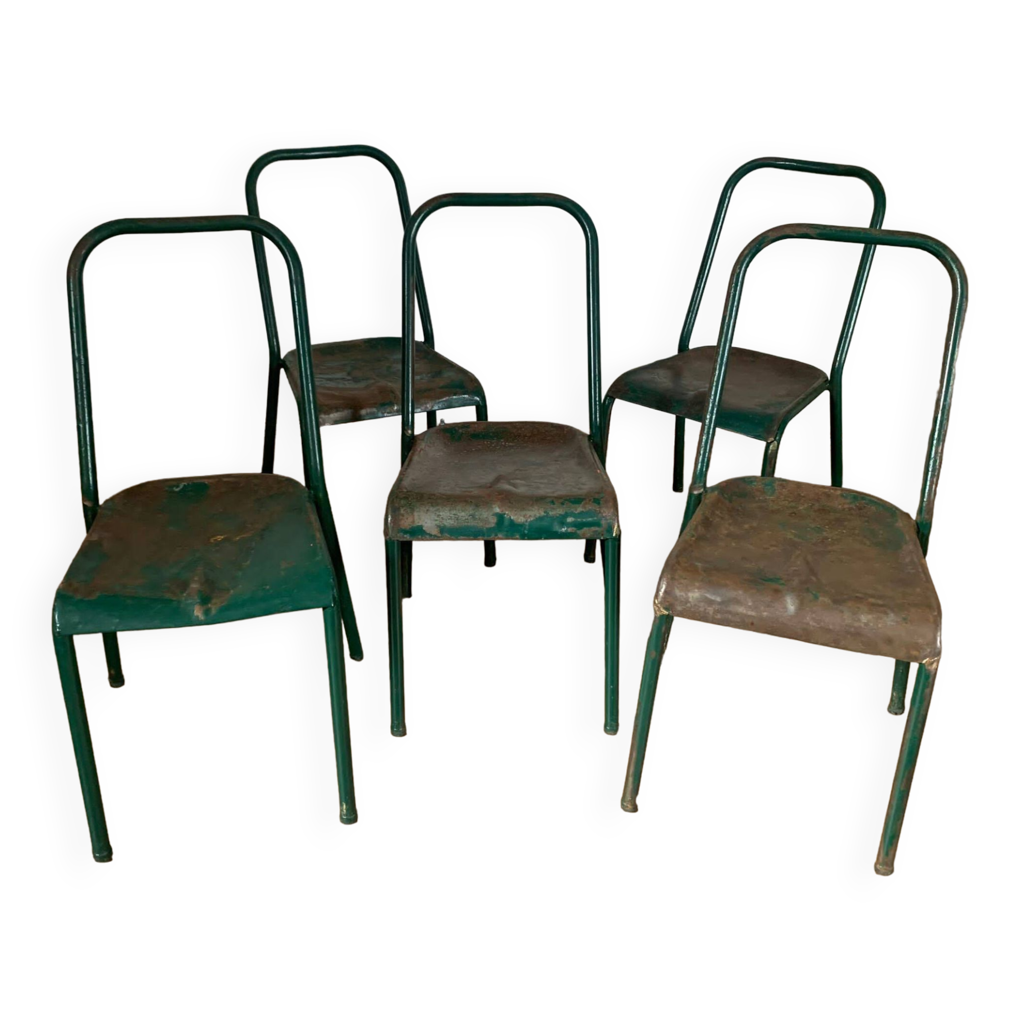 Set of 5 green chairs