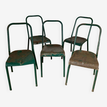Set of 5 green chairs