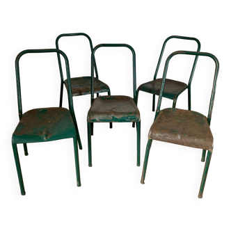 Set of 5 green chairs