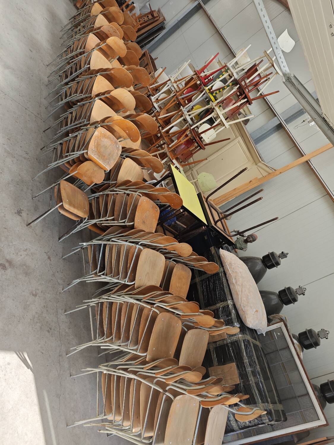 Set of 8 metal and wood school chairs  
Former Czechoslovakia 1960