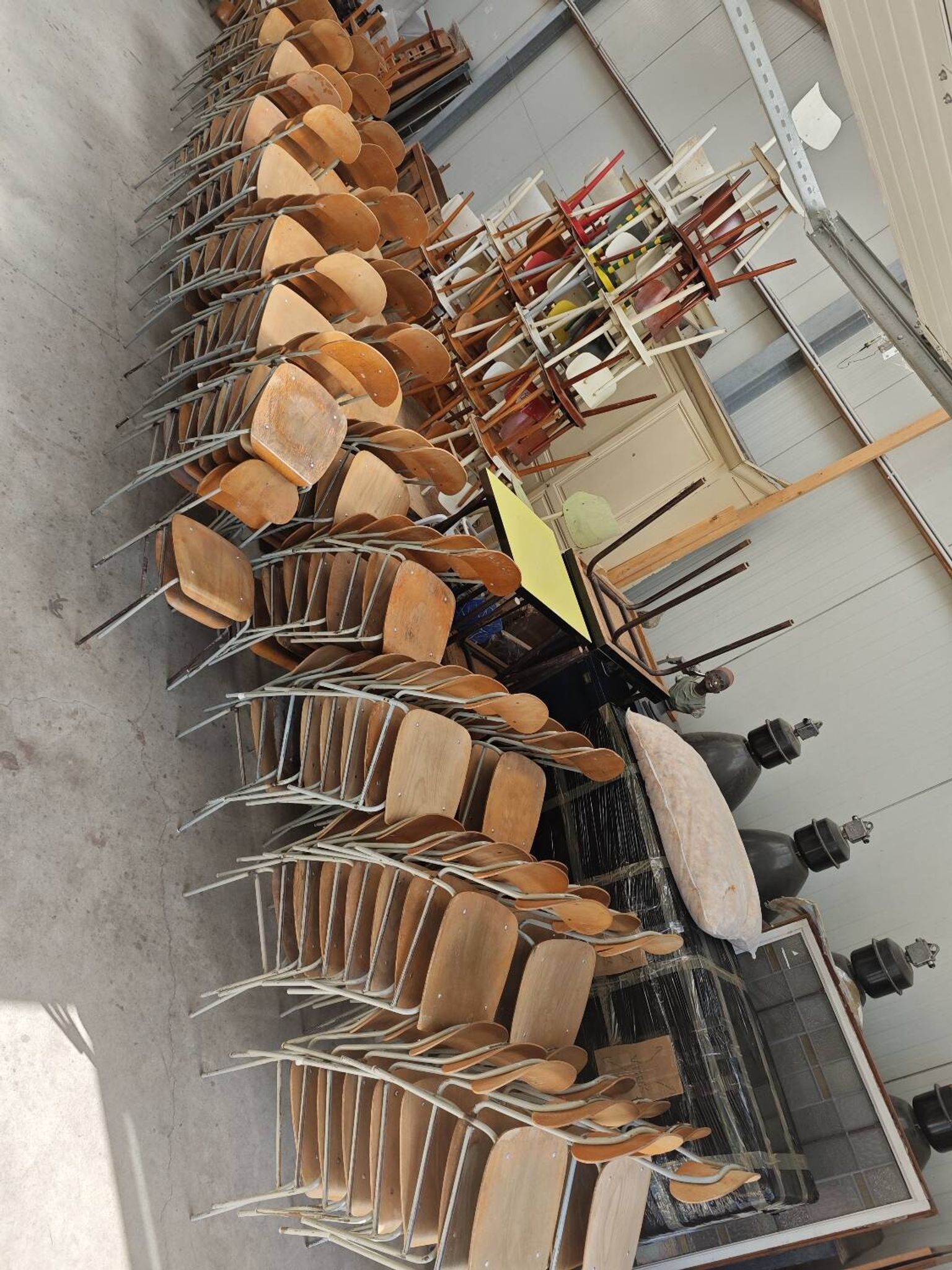 Set of 8 metal and wood school chairs  
Ex Czechoslovakia 1960