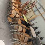 Set of 8 metal and wood school chairs  
Former Czechoslovakia 1960