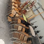 Set of 8 metal and wood school chairs  
Ex Czechoslovakia 1960