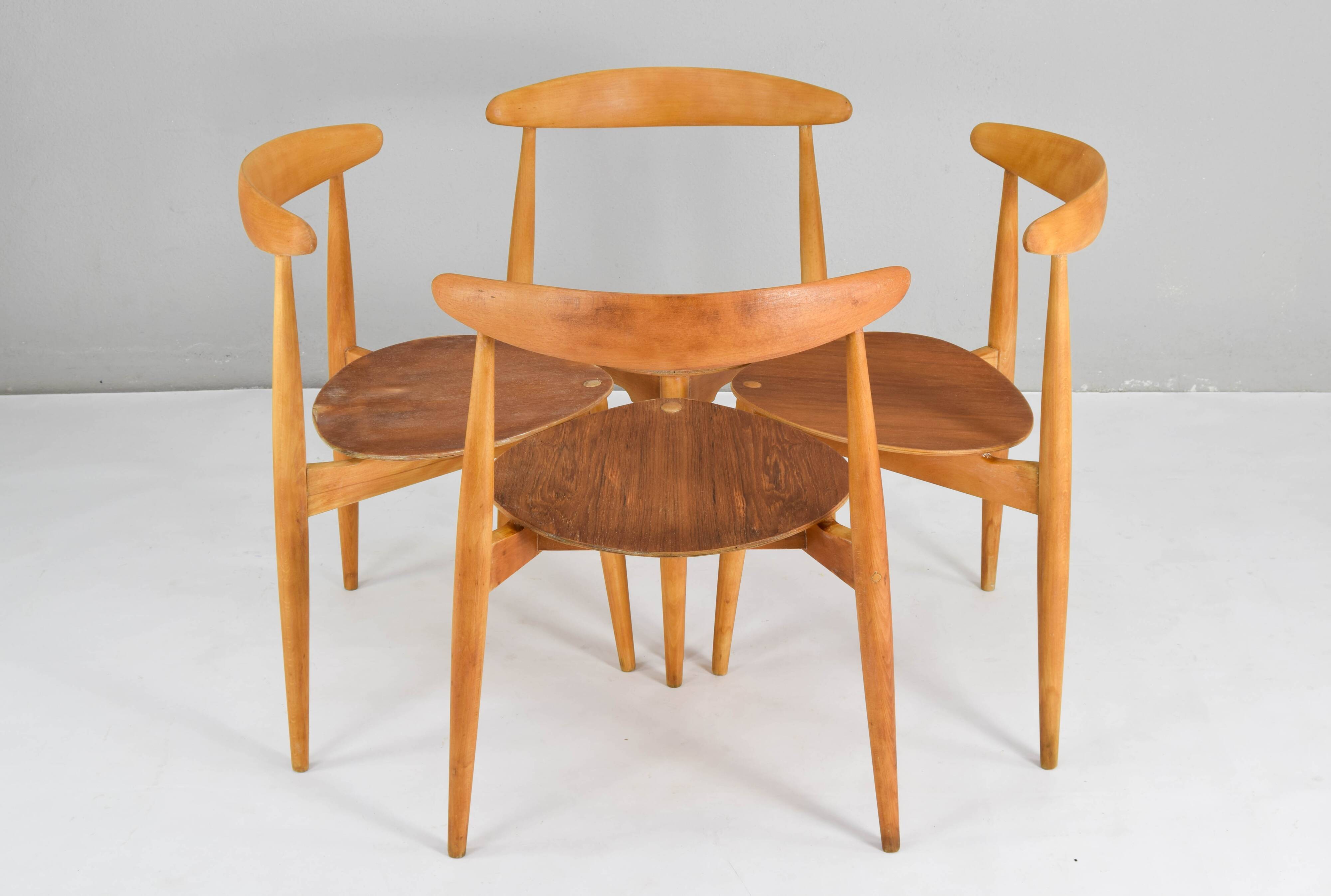 FH4103 Heart dining chairs by Hans Wegner for Fritz Hansen, Denmark 1950s