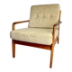 Fauteuil scandinave vintage années 80 – bois et tweed beige