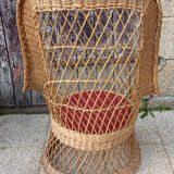 Rattan high back armchair, vintage, 60s