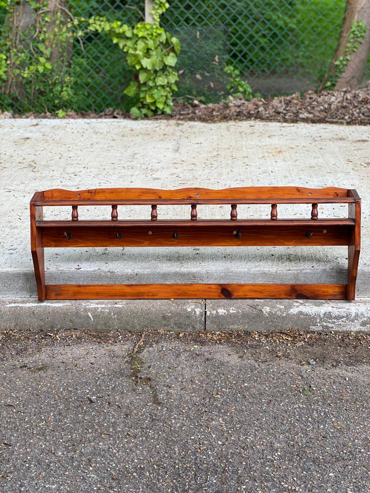 Solid wood wall shelf with 6 hooks coat rack