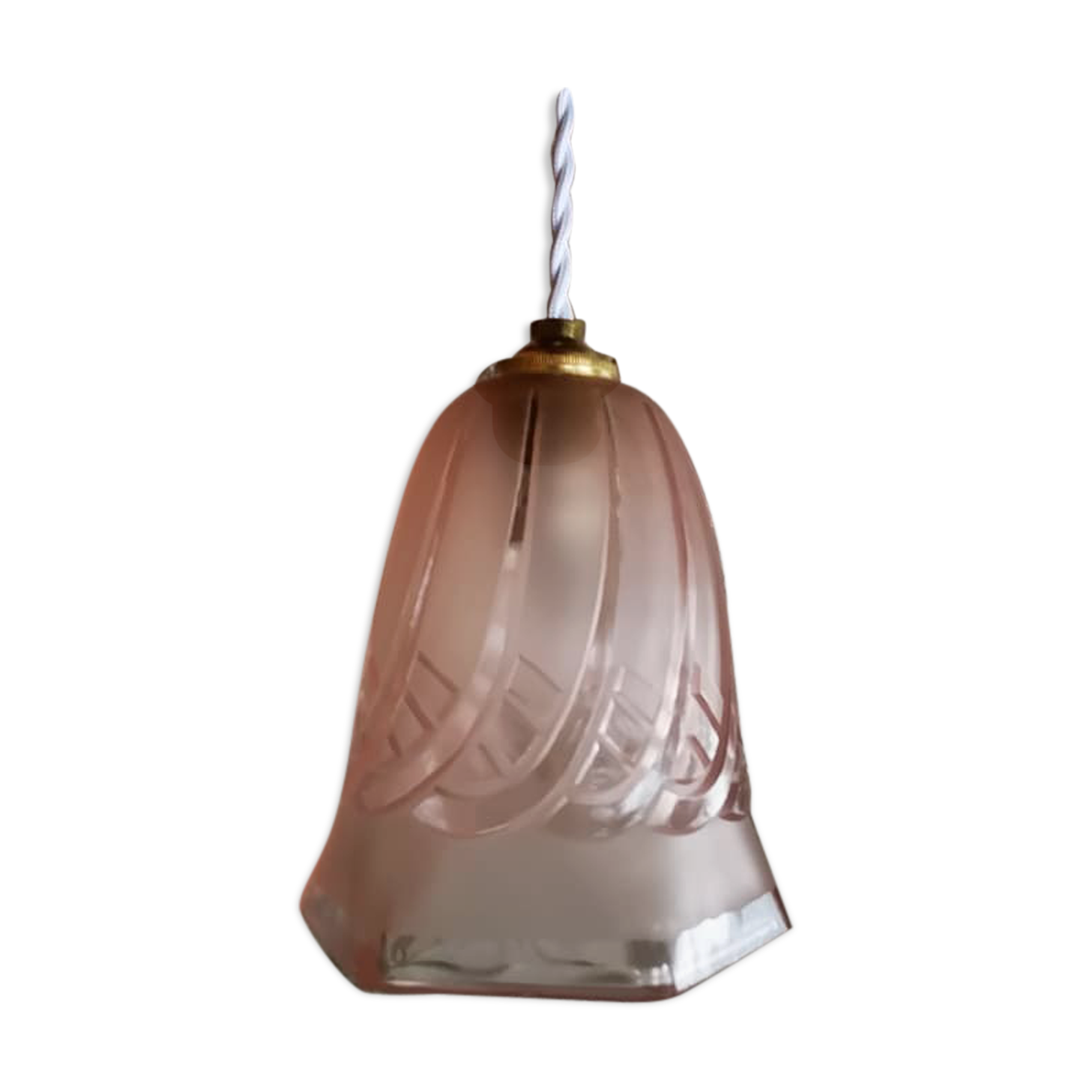 Baladeuse tulipe pâte de verre pressée moulée rose/bronze art déco art nouveau 1920