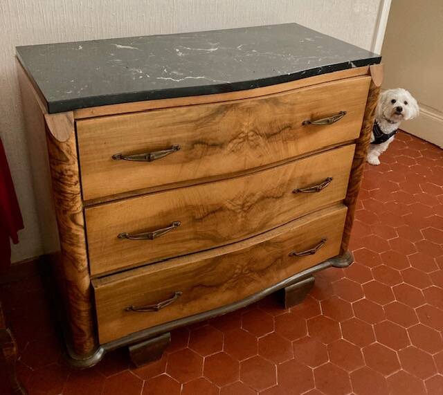 Old black marble chest of drawers