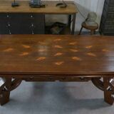 Rustic oak table with ceramic inlays by a student of Joseph Savina 1950s