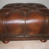 Chesterfield brown tufted leather pouffe ottoman