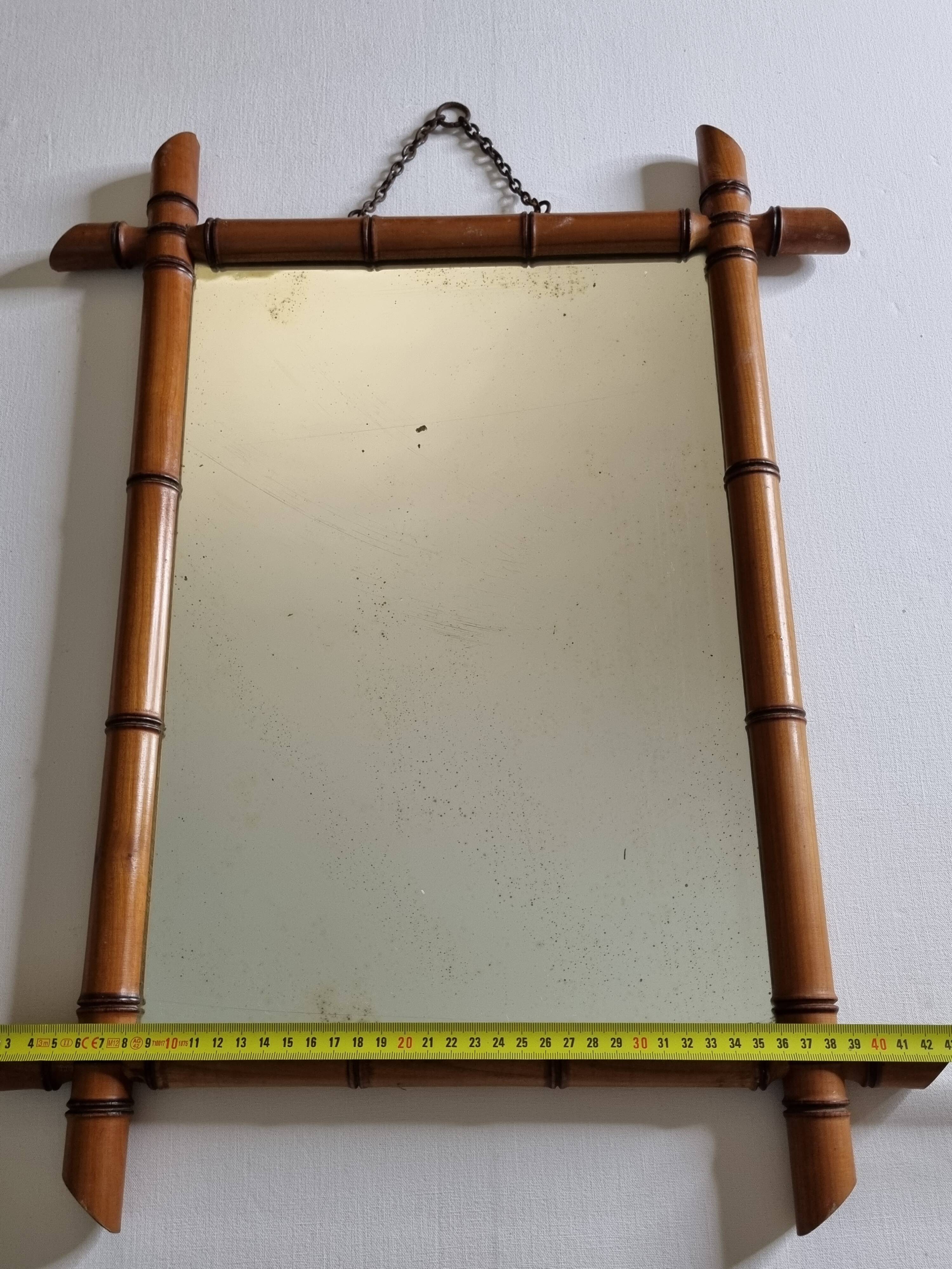 Turned wooden mirror in imitation of bamboo, from the 40s-50s, 43 x 57 cm