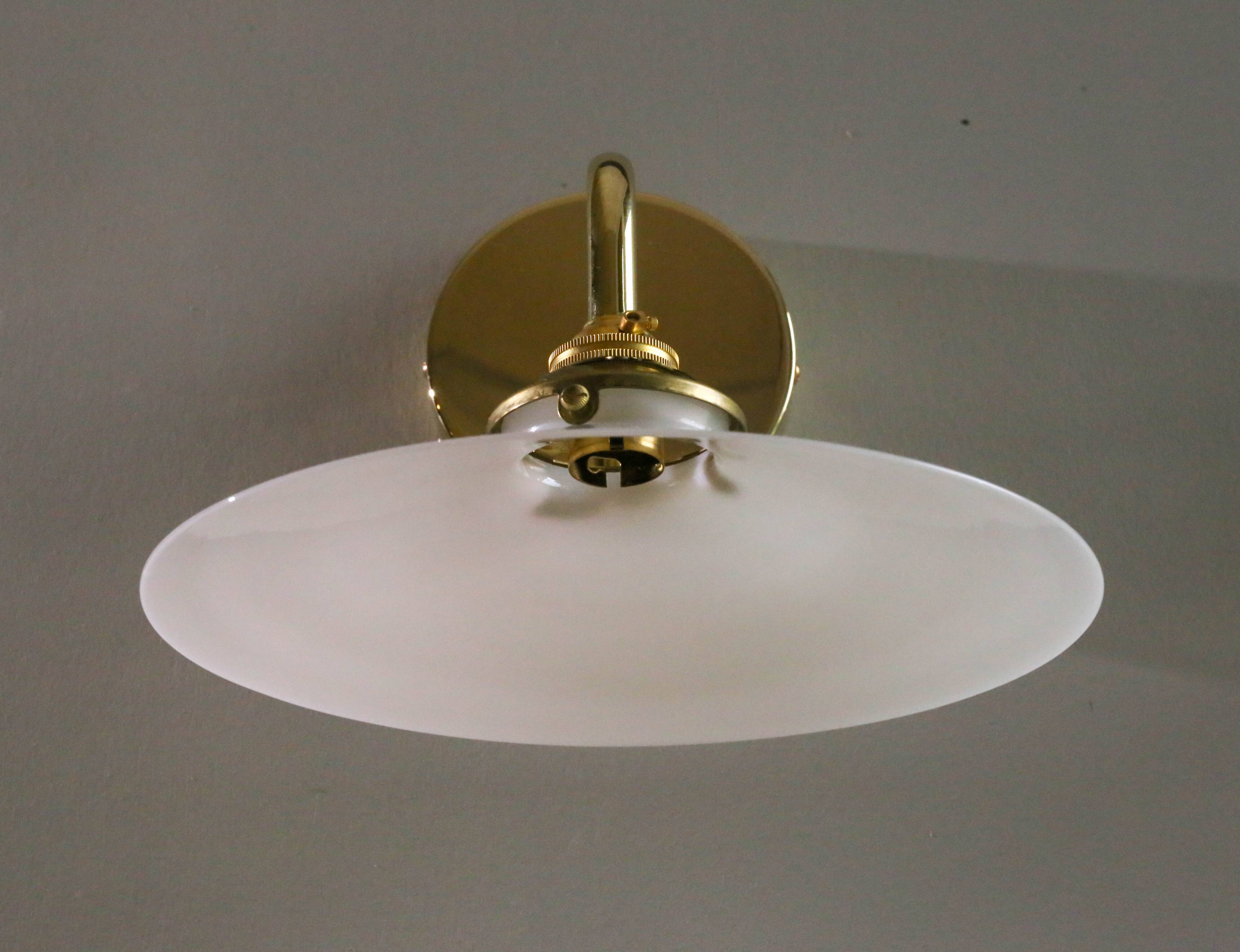 White opaline wall light - brass socket and metal support