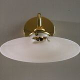 White opaline wall light - brass socket and metal support