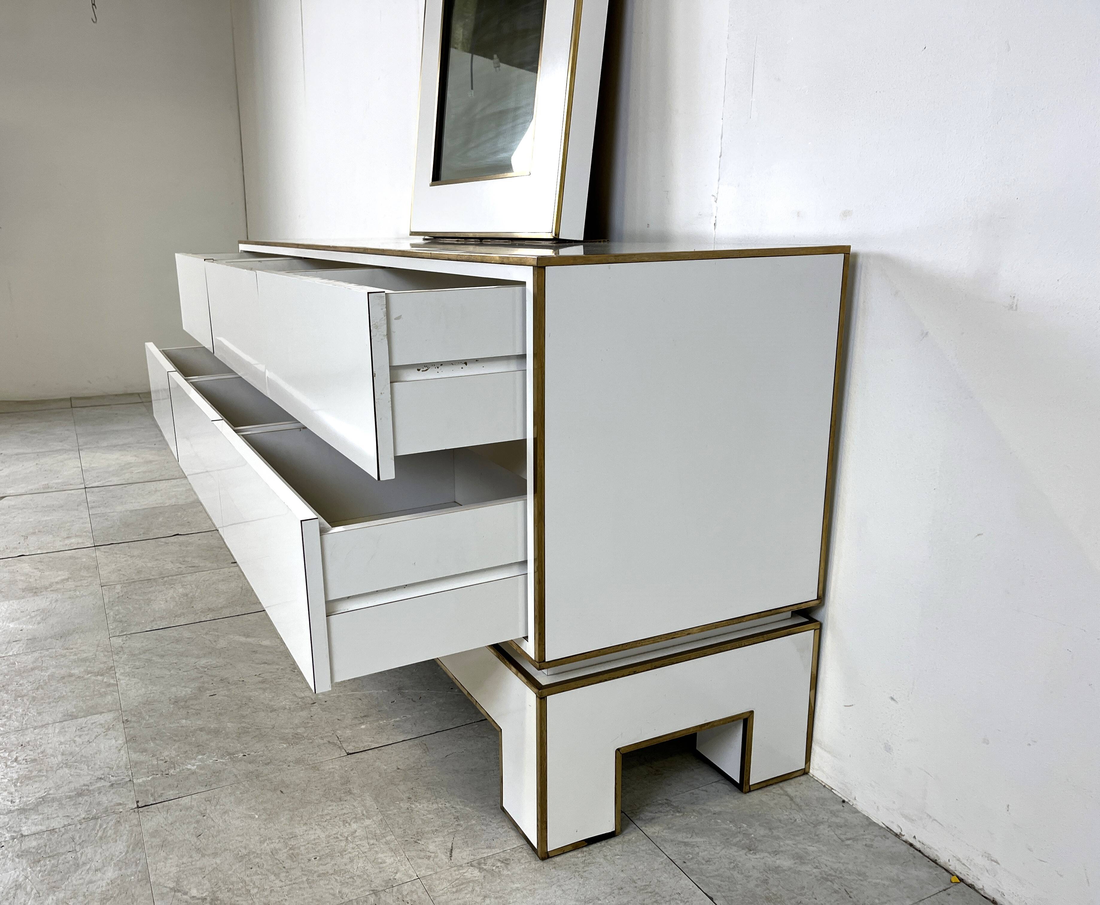 White lacquered credenza by Alain Delon with mirror, 1970s
