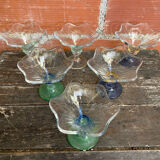 Set of 6 Ice Cream Bowls Design LA ROCHERE Coloured Glass France #D848