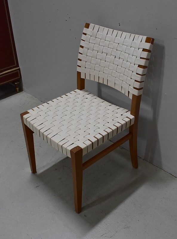 Suite of 6 vintage chairs in light beech late 20th