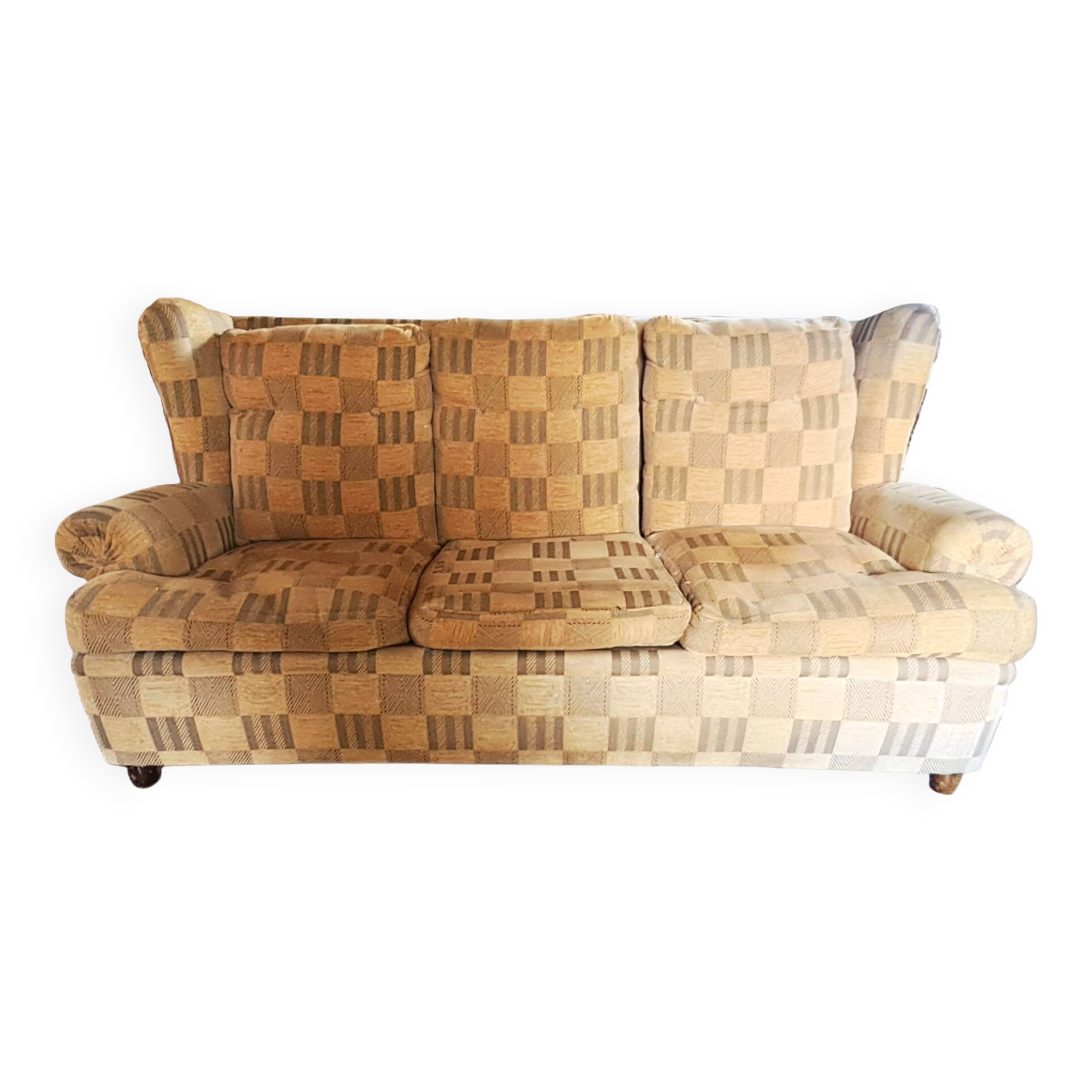 1940s club style 3-seater sofa in checked velvet fabric