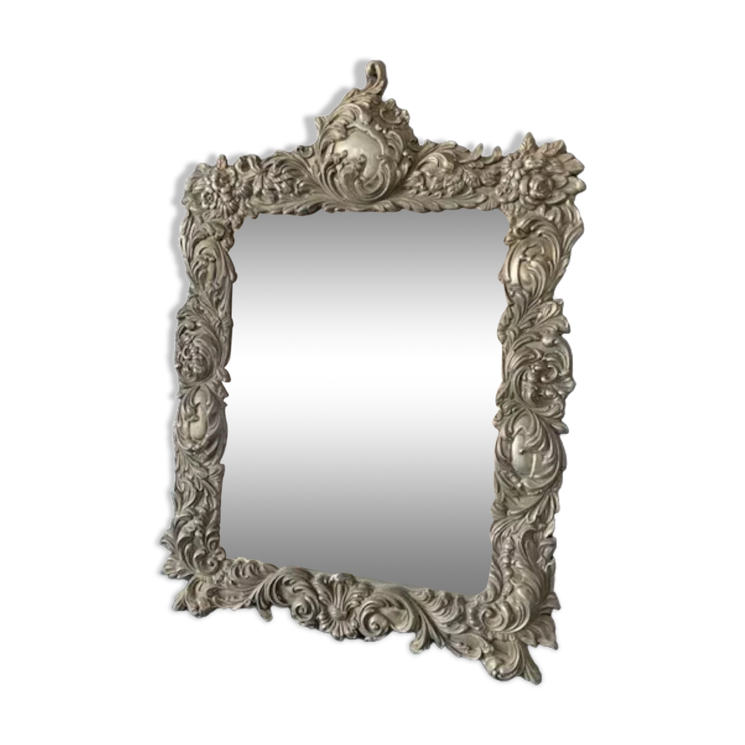 Antique Italian mirror in repoussé silver metal