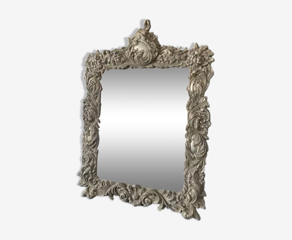 Antique Italian mirror in repoussé silver metal