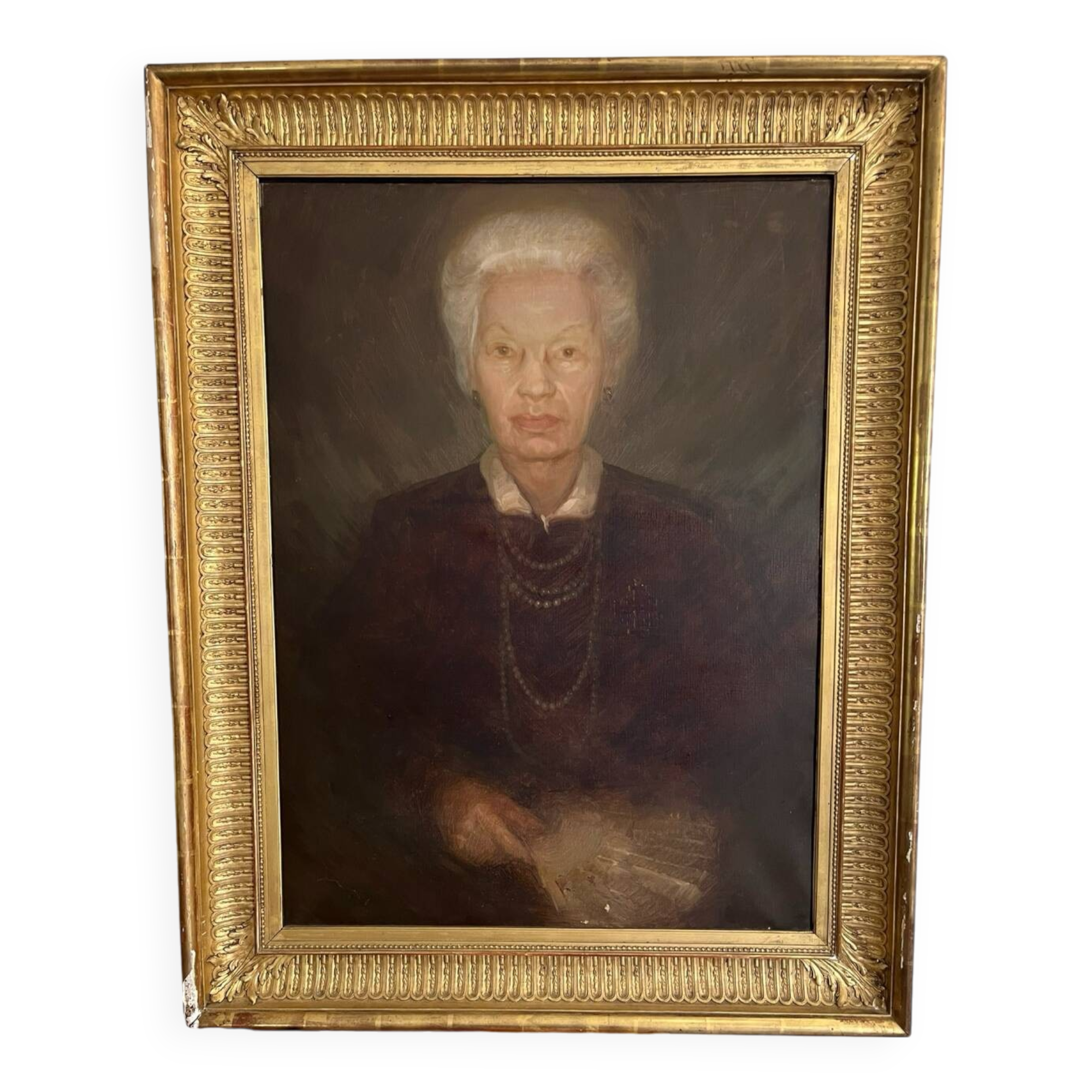 Large old portrait oil on canvas framed