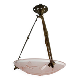 Bronze and glass pendant light with butterfly decoration, Degué, France, 1930