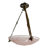 Bronze and glass pendant light with butterfly decoration, Degué, France, 1930