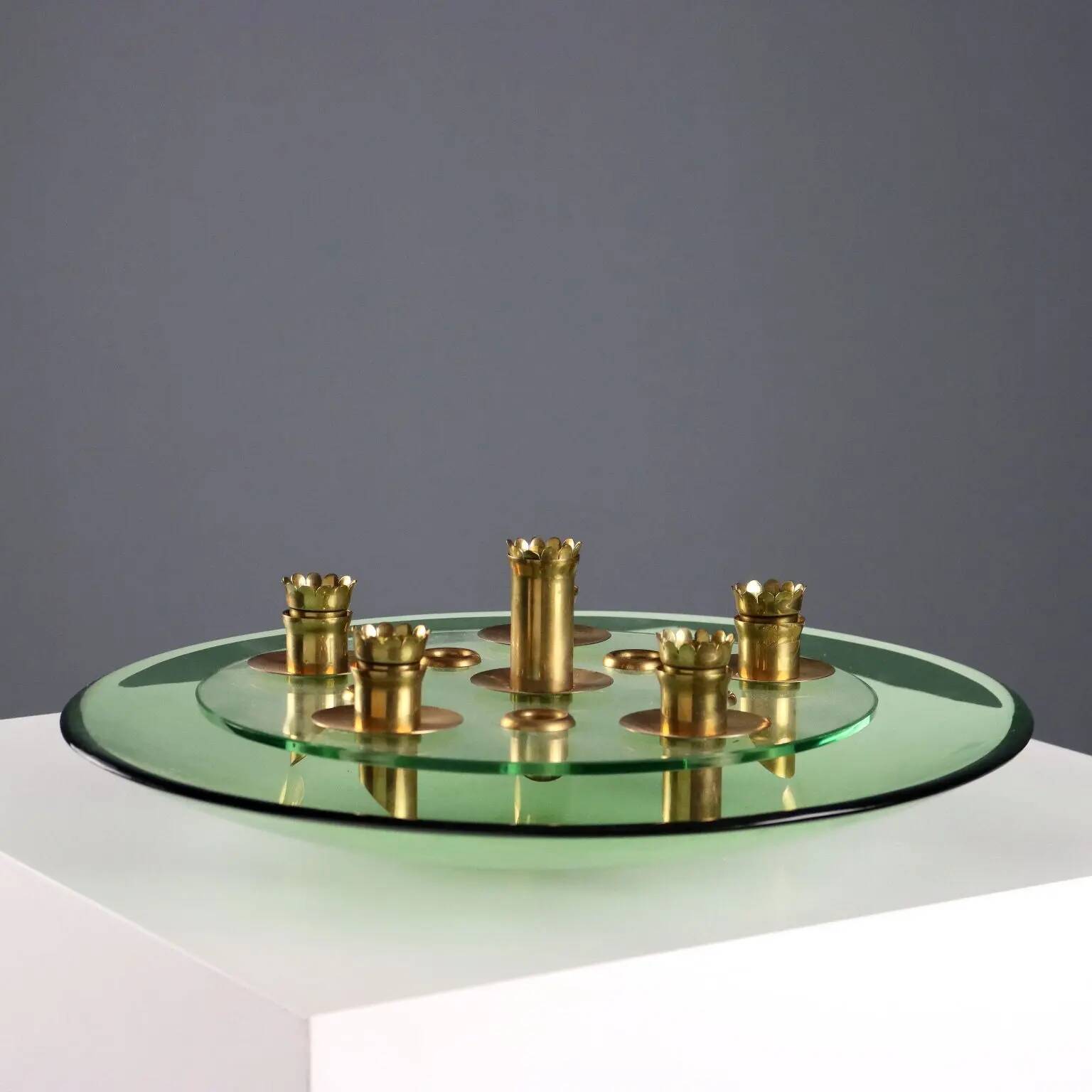 Centre de table vintage style Fontana Arte en laiton et verre, années 1950