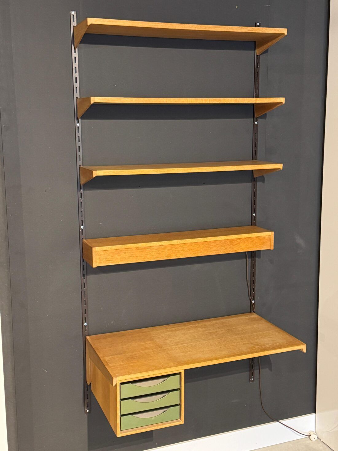 Vintage bookcase | Desk | With lighting | Kai Kristiansen | Wall shelves | Oak