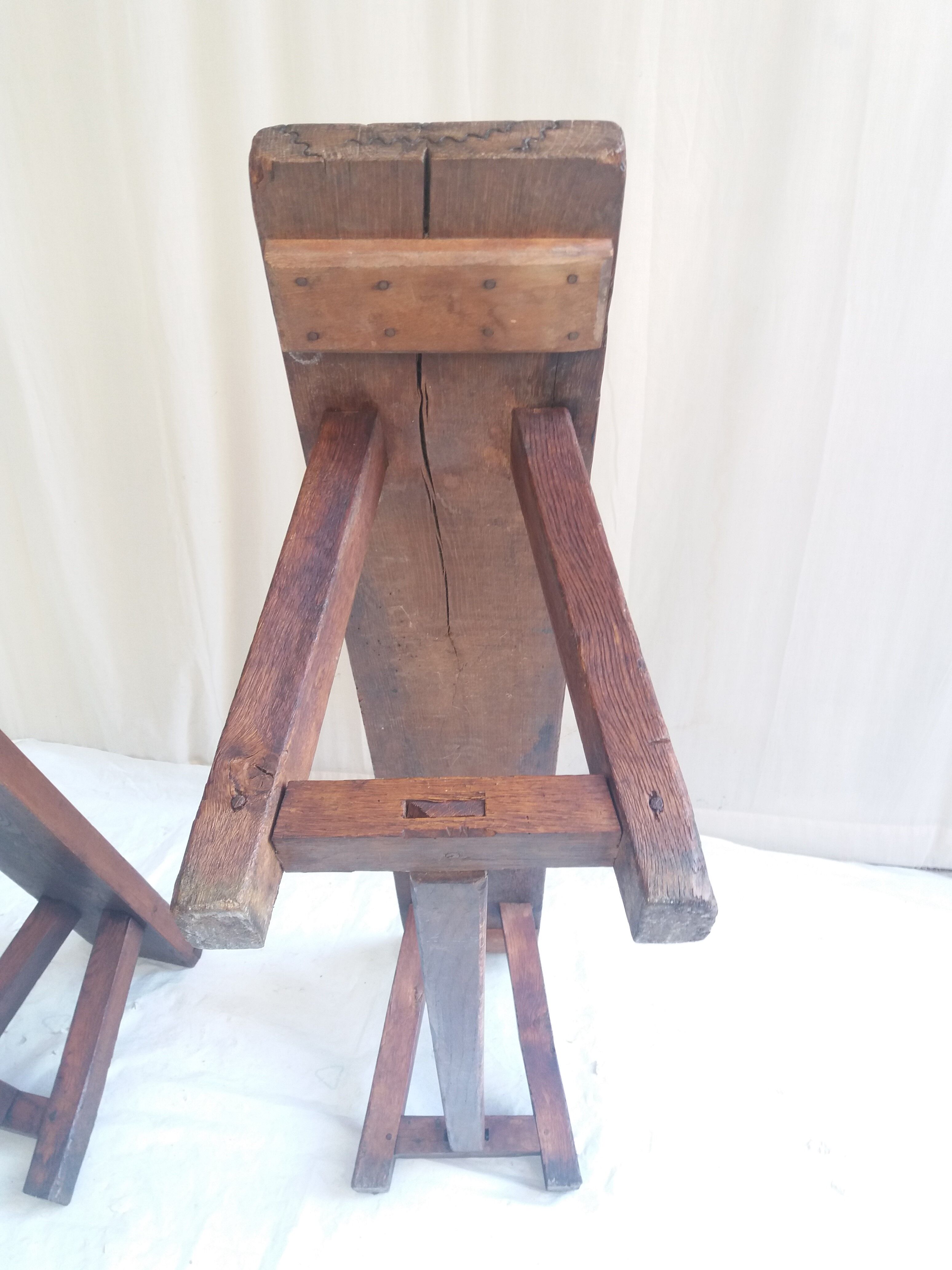 Pair of old benches in chene