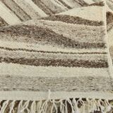 8x11 Brown Beige Minimalist Handmade Wool Kilim Rug, 226x350Cm