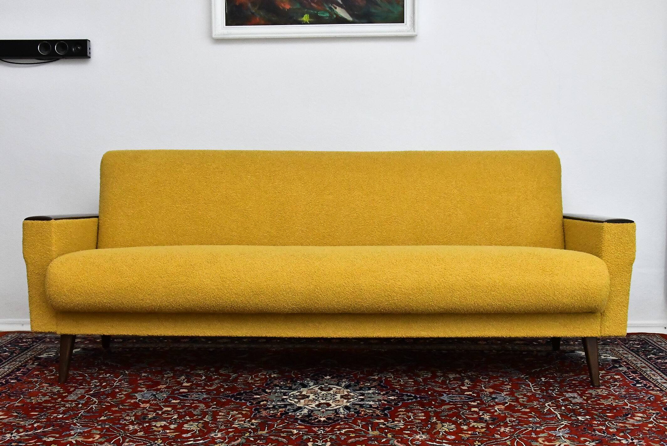 Scandinavian style yellow boucle folding sofa, 1960s