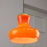 Mid-Century Modern Italian Orange Glass and Brass Pendant Lamp