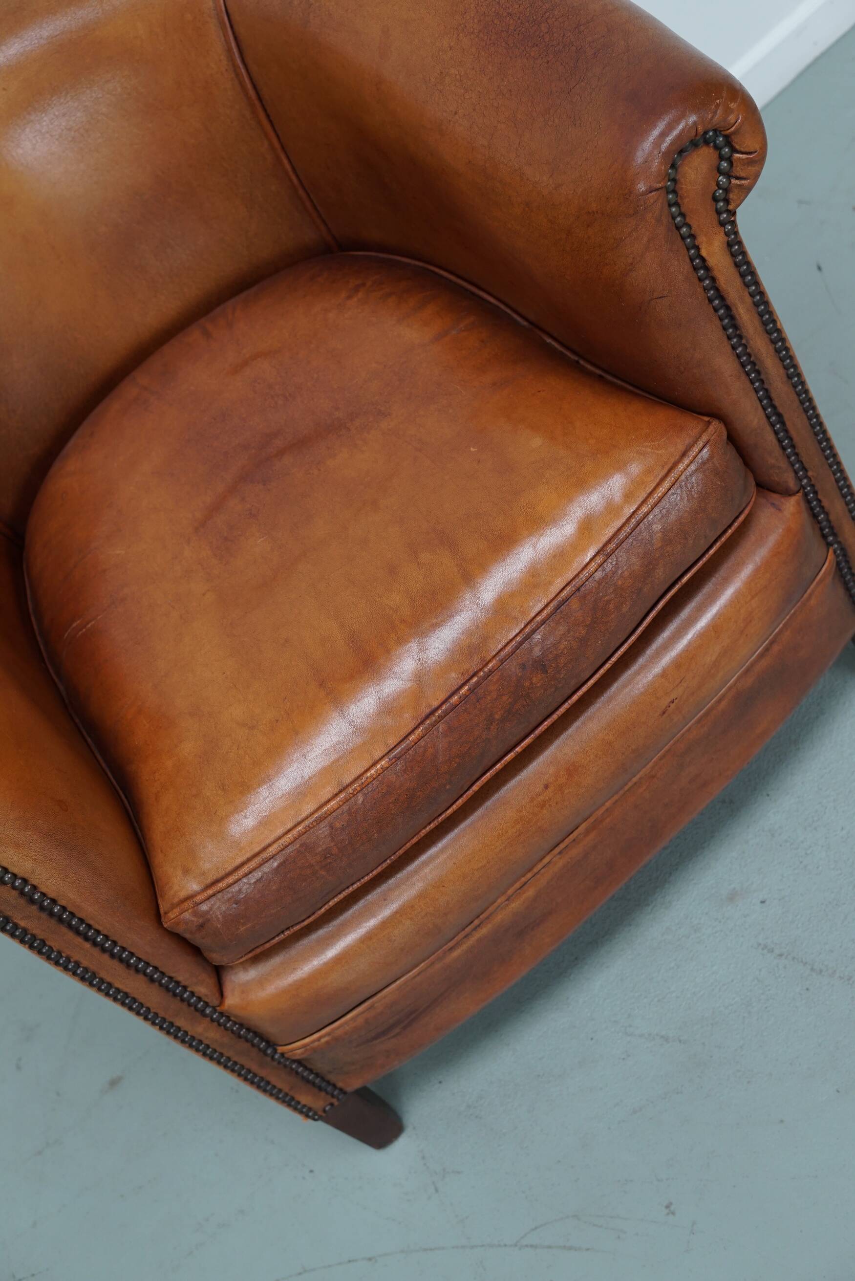 Fauteuil club vintage hollandais en cuir cognac