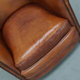 Fauteuil club vintage hollandais en cuir cognac