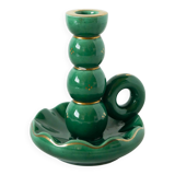 ceramic candle holder, Green & Gold, 1960