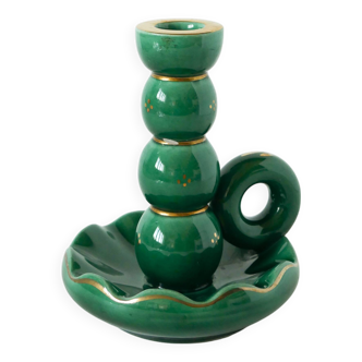 ceramic candle holder, Green & Gold, 1960