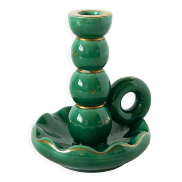ceramic candle holder, Green & Gold, 1960