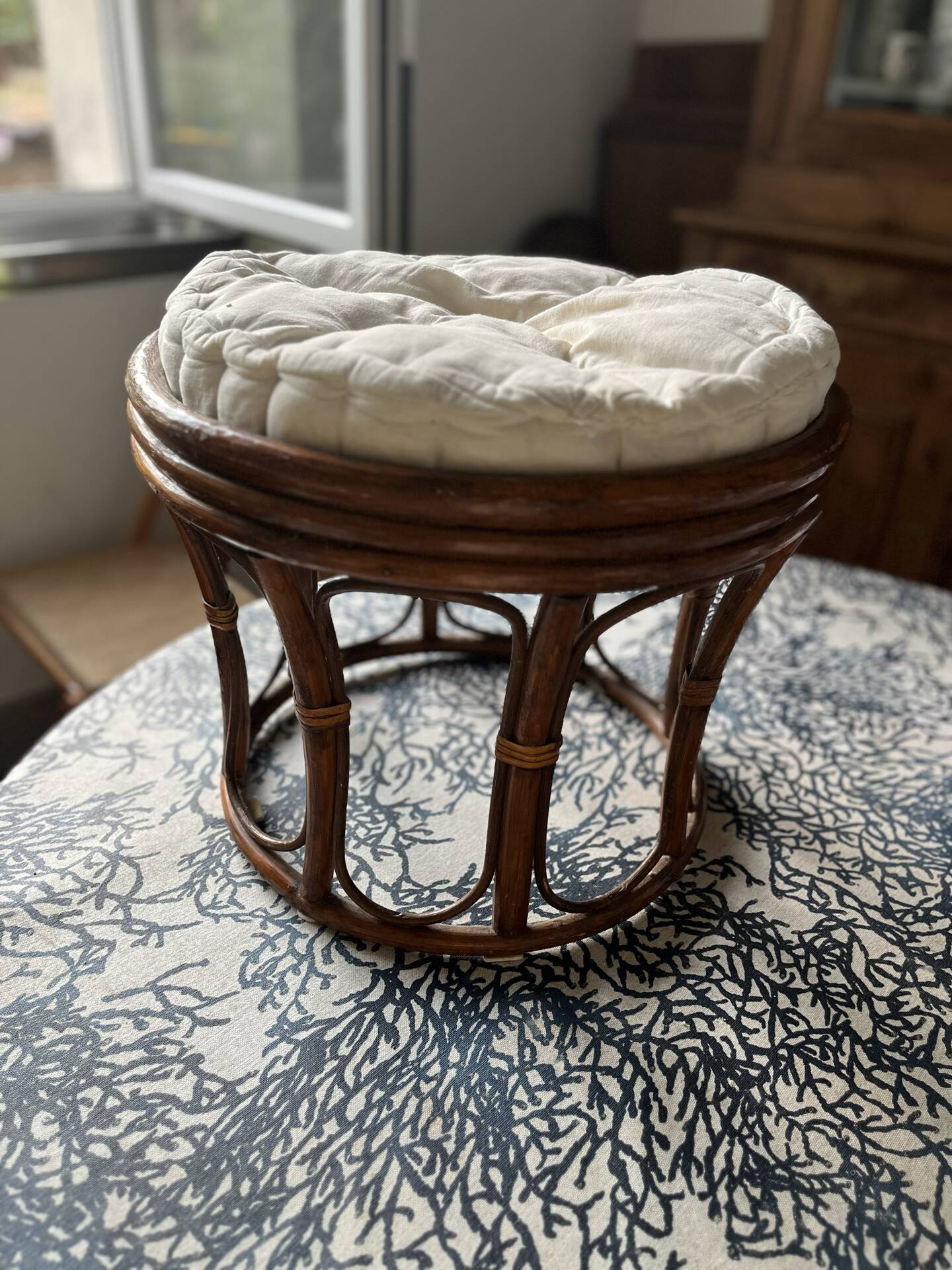 Pouf rattan stool from the 70s.