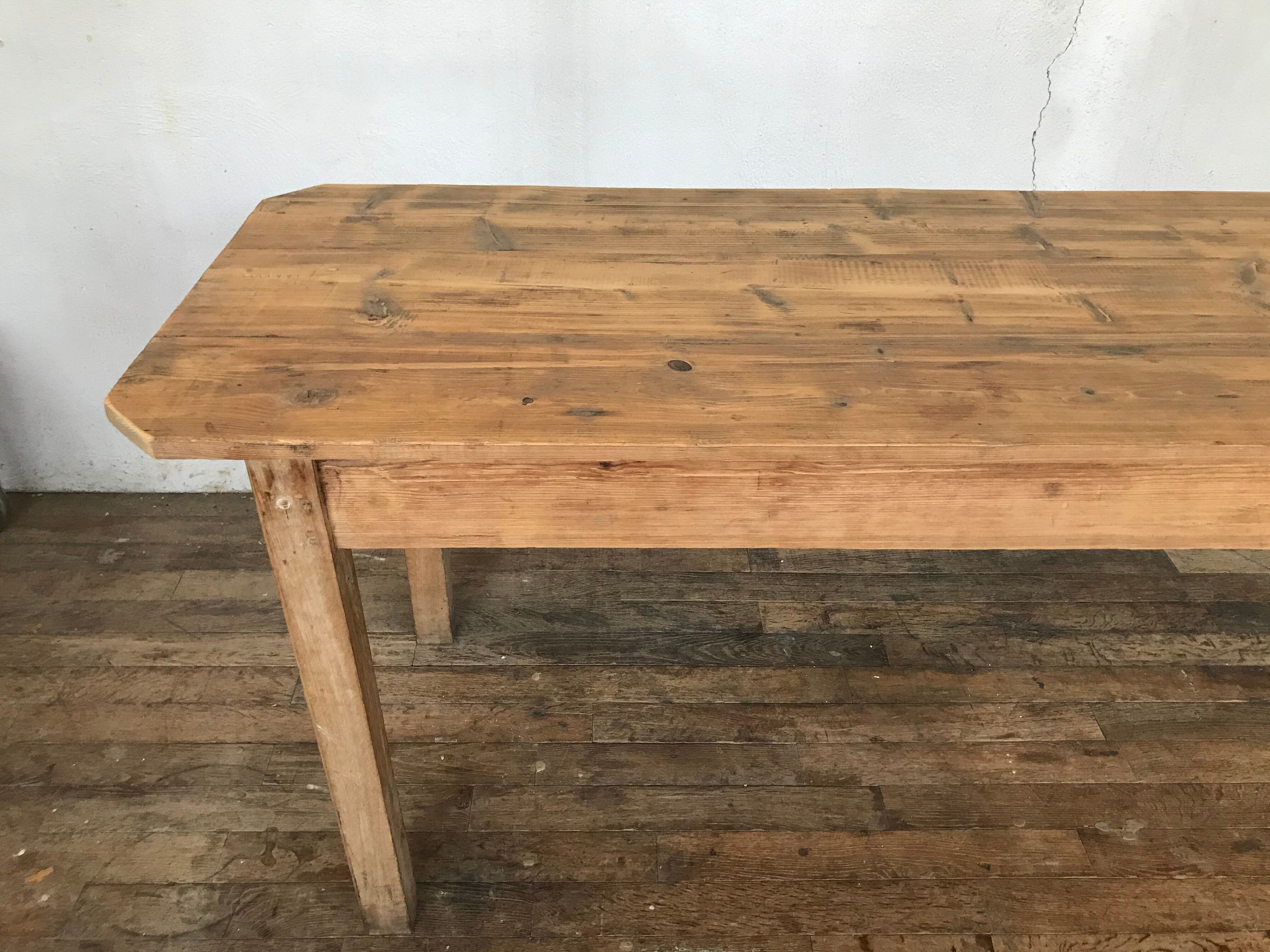 Old and large farm table early 20th shabby bistro fir